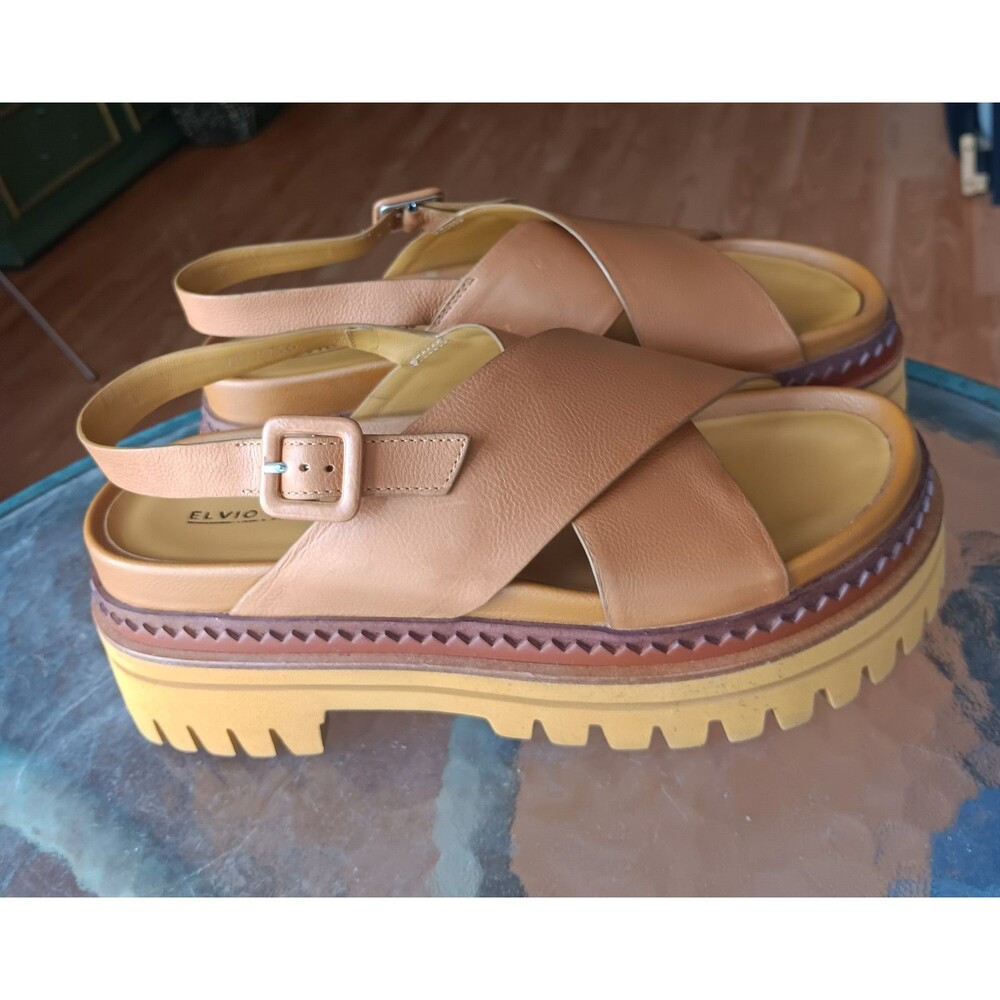 Elvio Zanon wanna honey brown leather chunky sandals Sz 40 summer Y2K Vibes